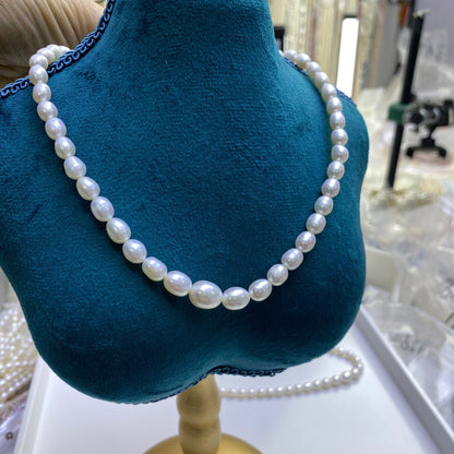 1023 Natural Freshwater Rice Pearl Necklace Tower Chain 4-6-8 mm White DIY Accessories