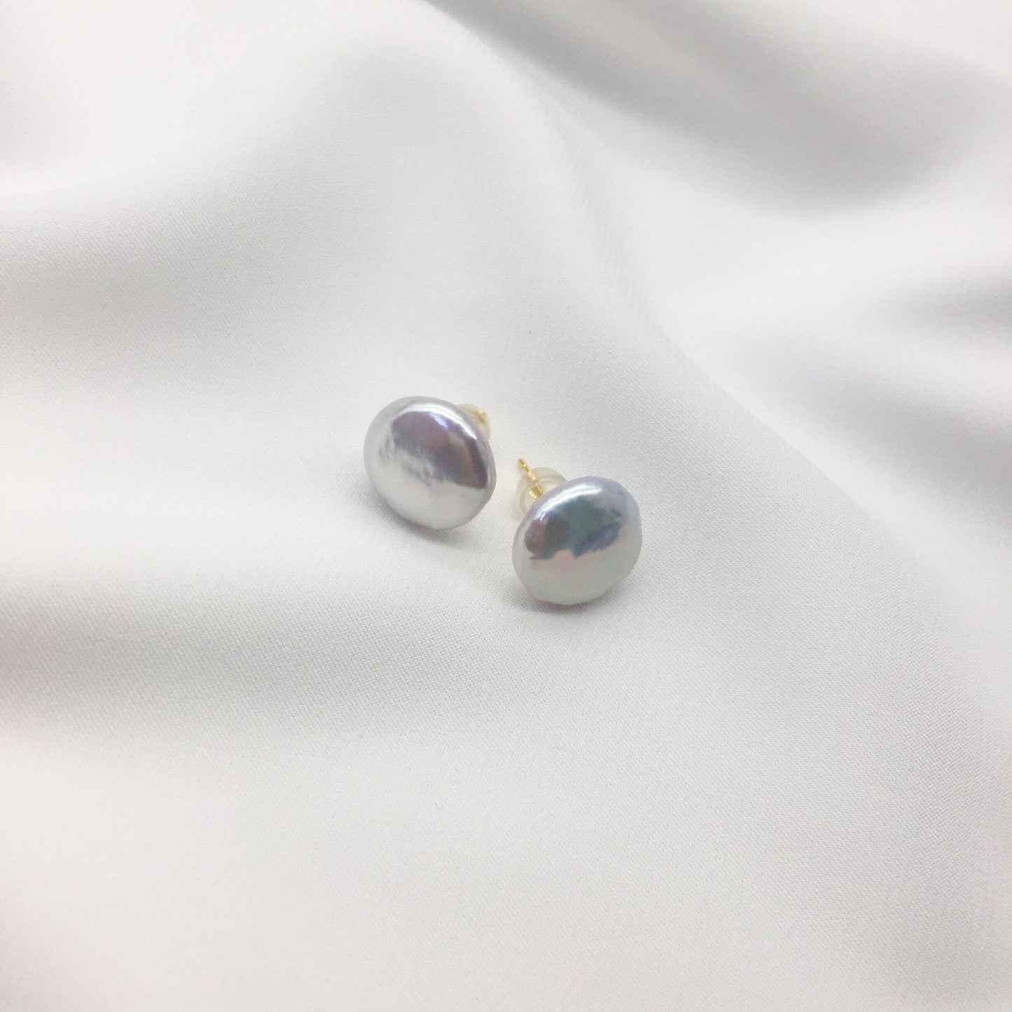 freshwater button flat baroque necklace bracelet stud earrings three-piece set