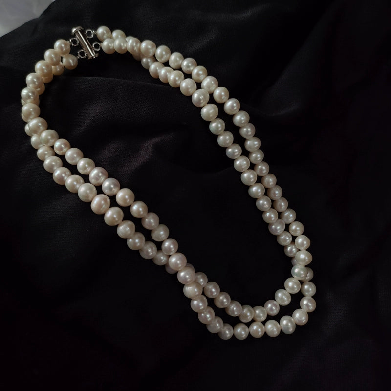 Multi-layered French retro double-layered pearl necklace, natural freshwater pearl women with cheongsam