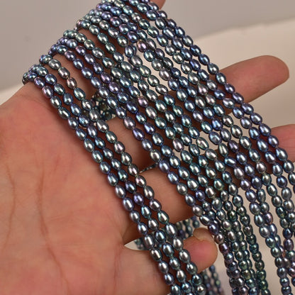 1040  40Cm Long, Strong Light Colorful Malachite Green Beads 3-4mm Natural Freshwater Real Pearls DIY Handmade Materials