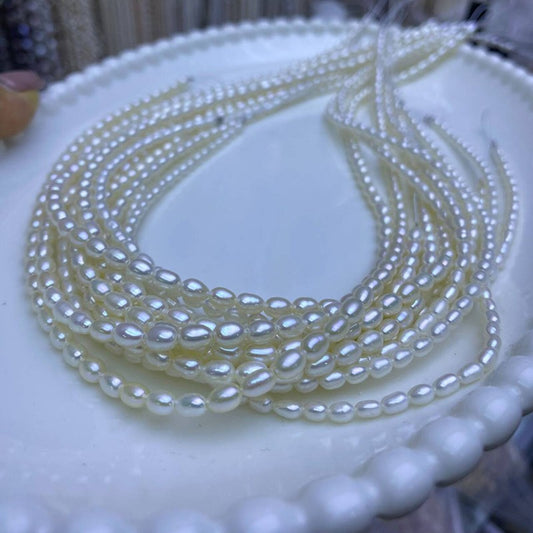1045 3-4Mm Natural Freshwater Rice Pearl DIY Bracelet Necklace Beaded Jewelry Accessories