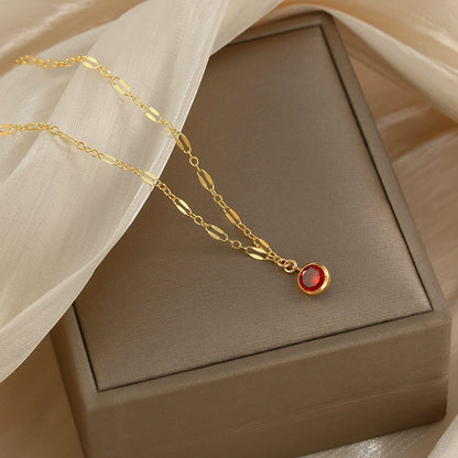 Exquisite White Diamond Pomegranate Red Zircon Pendant Necklace Ladies 14k Gold