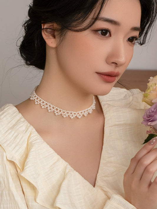 Natural Freshwater Pearl Collar Necklace Neck Bridal Wedding Dress Women