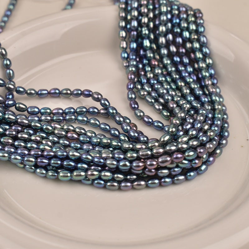 1040  40Cm Long, Strong Light Colorful Malachite Green Beads 3-4mm Natural Freshwater Real Pearls DIY Handmade Materials