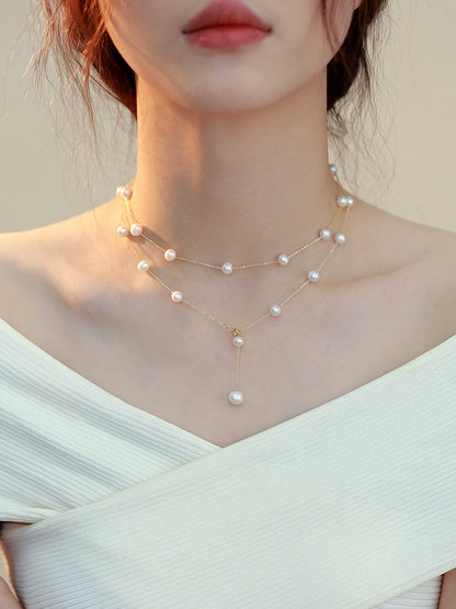 Natural Pearl Necklace Women's French Premium Gypsy Autumn and Winter Long Sweater Chain Stacked Wear Multi-Wear Chain