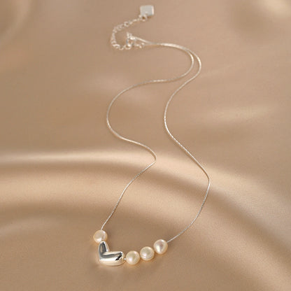 Natural Pearl Necklace Ladies S925 Silver Exquisite Sweet Love Pendant