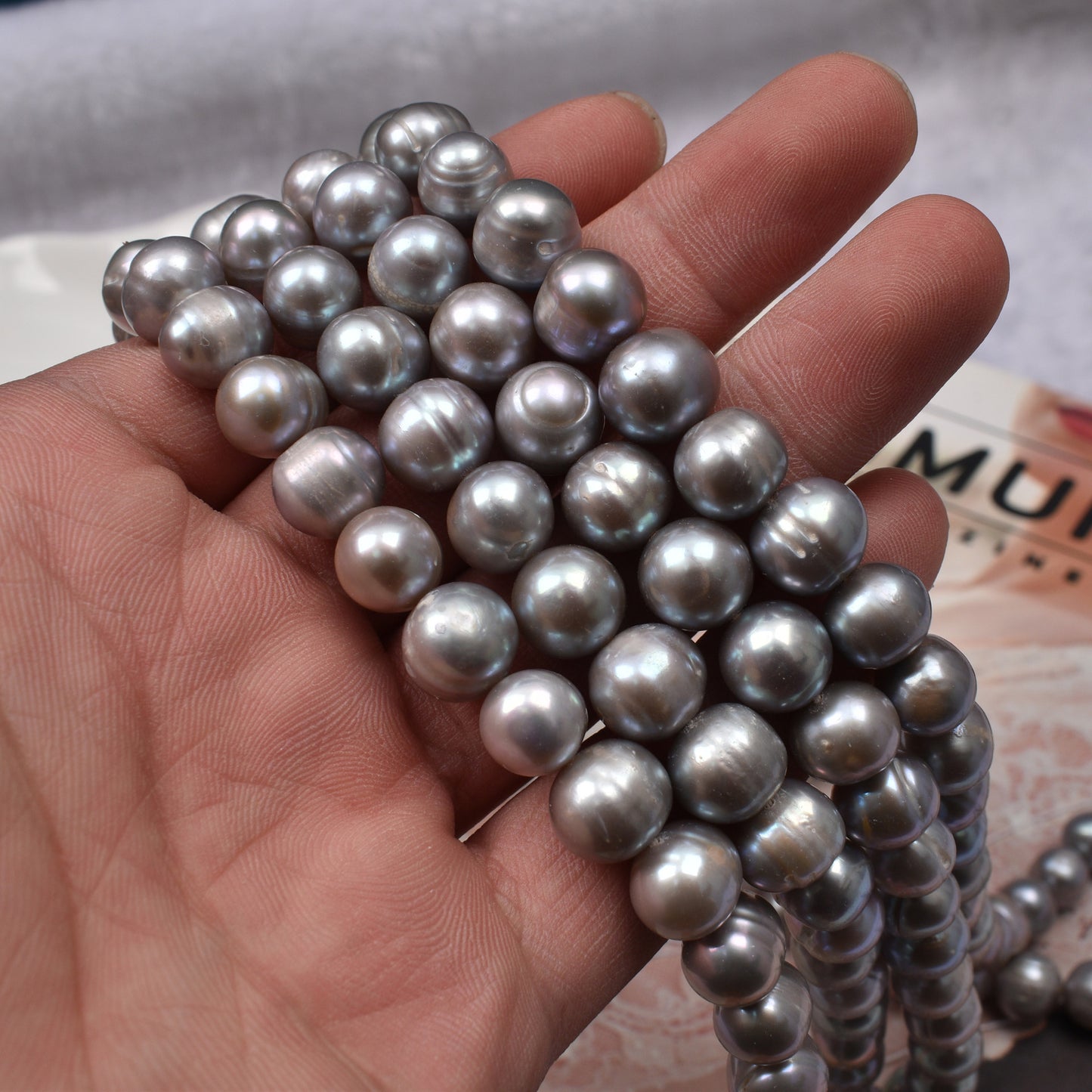 1198 8-9Mm Grey Loose Beads Near Round Threaded Beads Natural Freshwater Pearl Necklace DIY