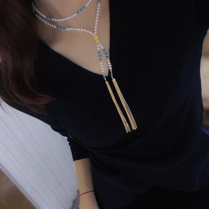 new product turquoise fringed design magnetic suction buckle tian ran freshwater pearl sweater chain long necklace