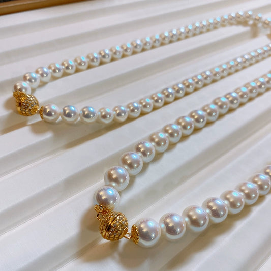 Akoya Pink Pearl Necklace Feminine Gentle Celebrity Strong Light Full Diamond Magnetic Buckle Clavicle Chain