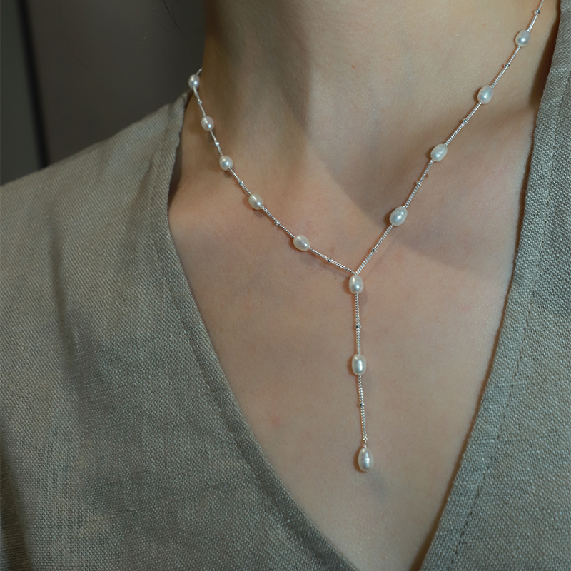 S925 sterling silver  pearl necklace femininity fashion  chain