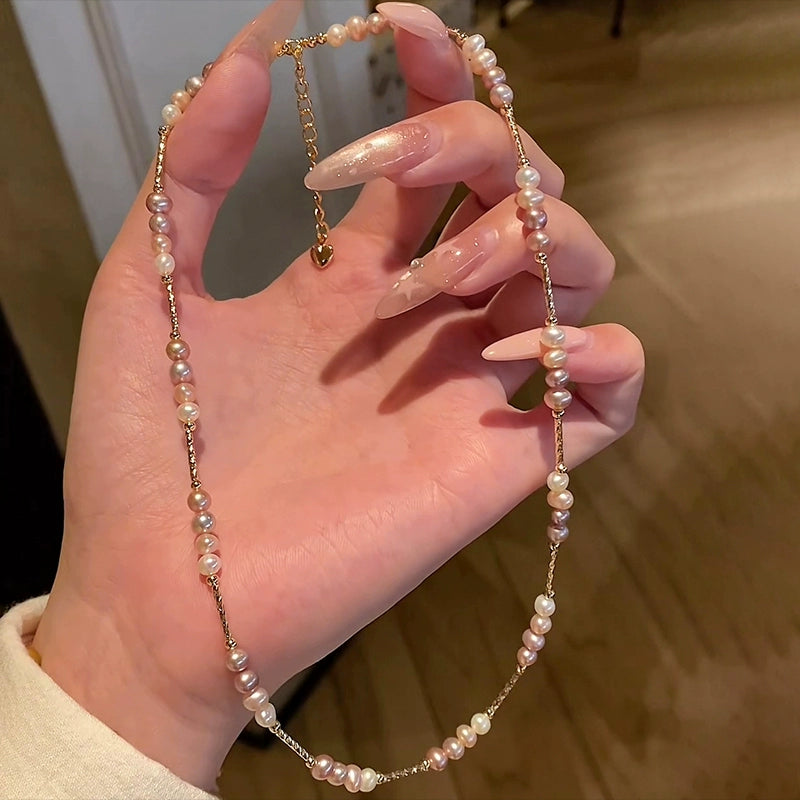 Natural Pearl Necklace Bracelet Set Delicate Pink Pearl Splicing Premium Bracelet