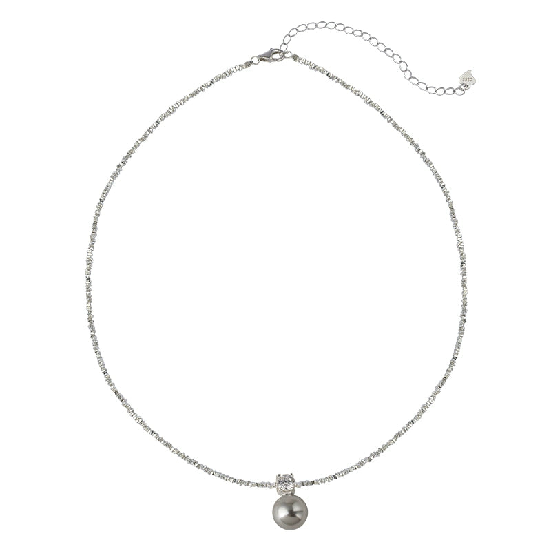 S925 Silver  Zhengyuan Single Pearl Pendant Necklace Ladies Exquisite Flash Diamond