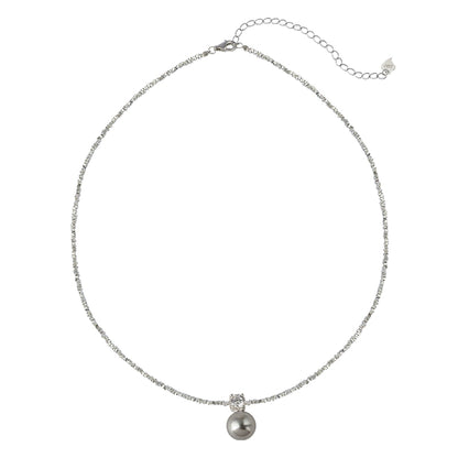 S925 Silver  Zhengyuan Single Pearl Pendant Necklace Ladies Exquisite Flash Diamond