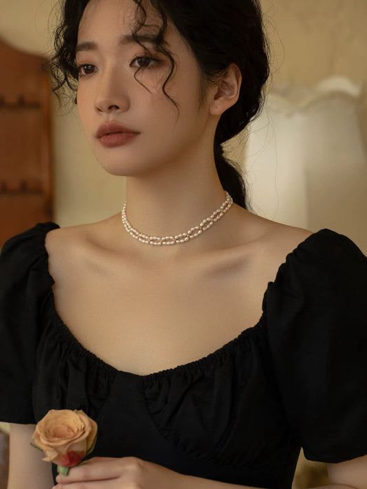 Pearl necklace women's chain woven choker retro premium sense, wedding hollow