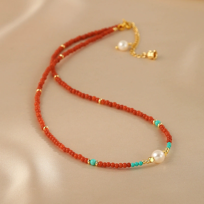 Agate necklace French retro natural pearl neck chain high-end turquoise beaded collarbone chain