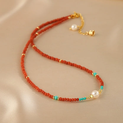Agate necklace French retro natural pearl neck chain high-end turquoise beaded collarbone chain