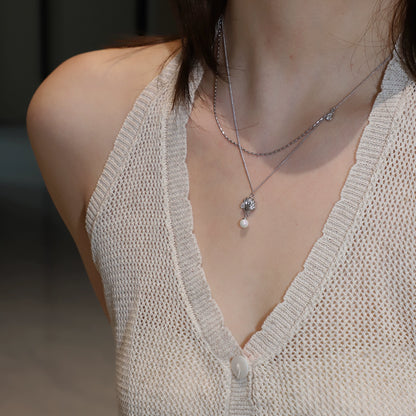 S925 Sterling Silver Shell Pearl Double Necklace Ladies Exquisite Silver Jewelry