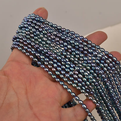 1040  40Cm Long, Strong Light Colorful Malachite Green Beads 3-4mm Natural Freshwater Real Pearls DIY Handmade Materials