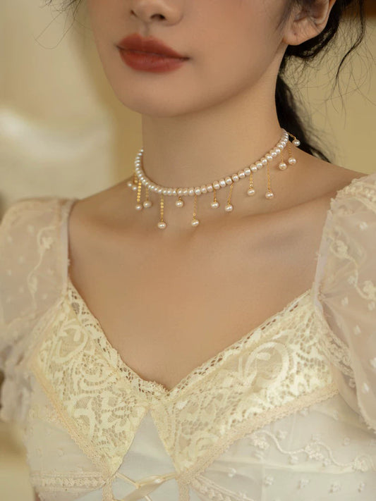 Handmade Quality Natural Pearl 14K Gold-wrapped Tassel Necklace Chain