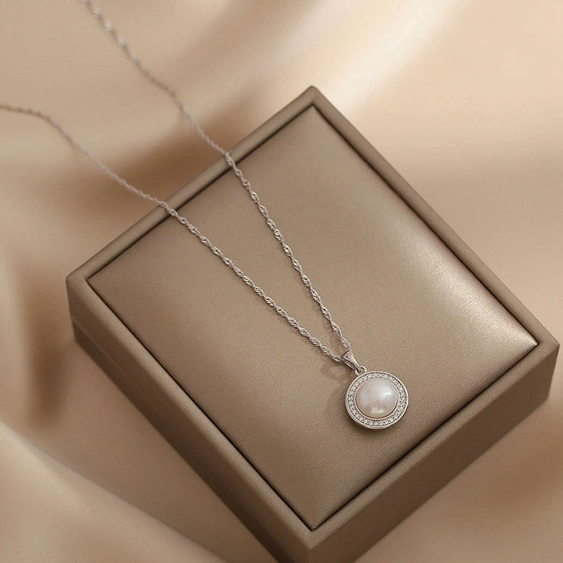 micro-inlaid 3A zircon freshwater pearl necklace for women ins design sense S925 silver