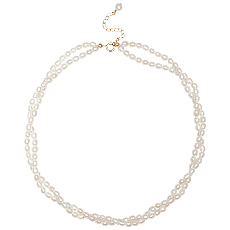 Small rice grain natural pearl necklace double layer ladies choker French retro tide