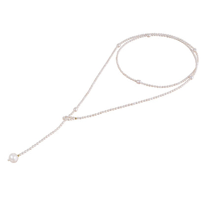 Natural freshwater pearl necklace, rice-shaped bead sweater chain, long temperament ins women's niche light luxury XL022