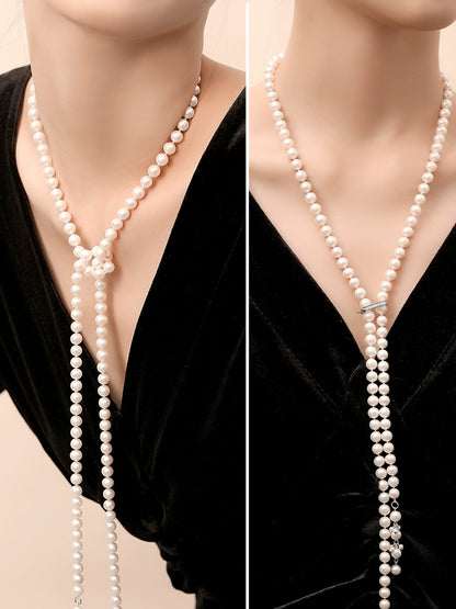 Pearl necklace 2025 new popular women's natural freshwater pearl long sweater chain stacked with multiple layers