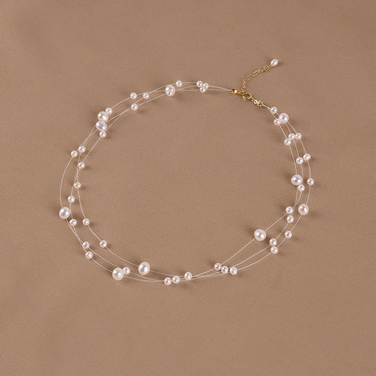Natural Freshwater Pearl Necklace Fashion Transparent Fishing Line Xiaoxiangfeng Clavicle Chain 925 Sterling Silver XL148