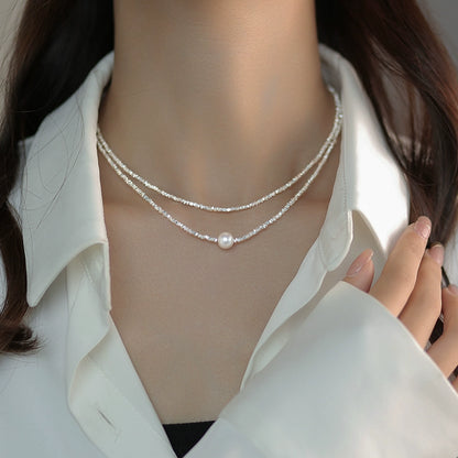 Broken Silver Pearl Necklace Women's Light Luxury Niche Delicate Clavicle Chain 925 Sterling Silver