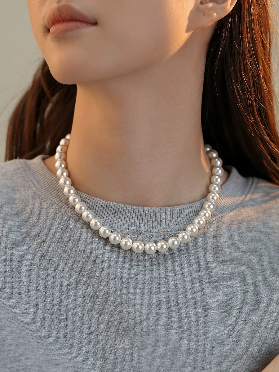 pearl necklace women's 10mm model 2025 new popular stacking wear