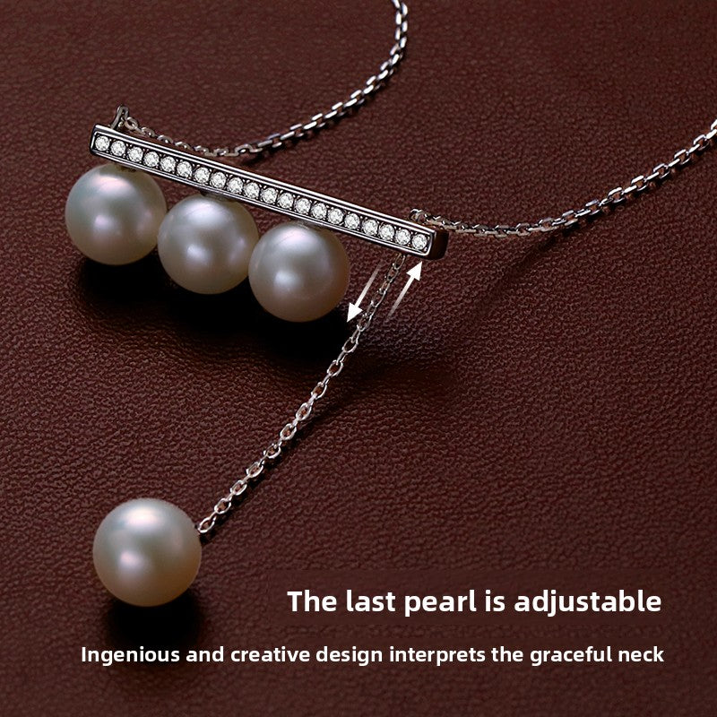 Balance Beam Pearl Necklace Ladies Natural Freshwater 925 Silver True Pearl Pendant Single Pendant
