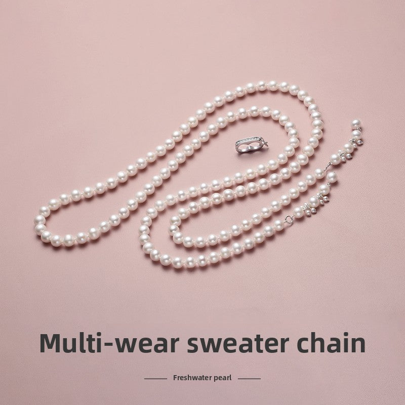 Pearl necklace 2025 new popular women's natural freshwater pearl long sweater chain stacked with multiple layers