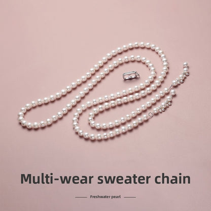 Pearl necklace 2025 new popular women's natural freshwater pearl long sweater chain stacked with multiple layers