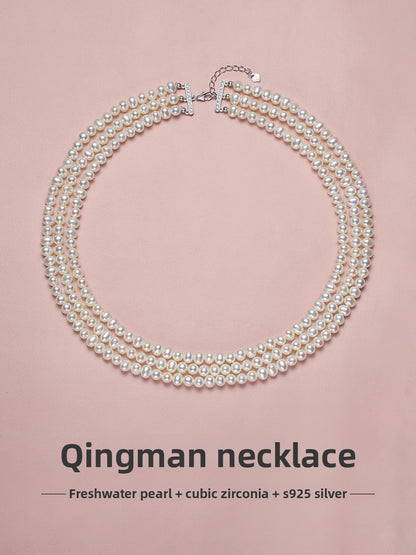 Pearl necklace women's 2025 new popular natural freshwater three-layer multi-layer sweater chain retro stacking