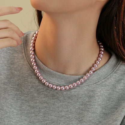 Pink Pearl Necklace Ladies Sweet Sweater Chain