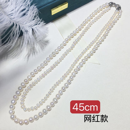 four seasons evergreen Japanese double-layer one wear more freshwater pearl necklace sweater chain