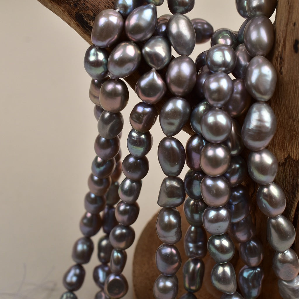 1315 Baroque Pearl Necklace Silver Grey work in progress DIY natural pearls