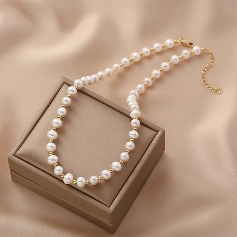 Natural freshwater pearl necklace fashion light luxury niche collarbone women's high sense original design beaded neck chain