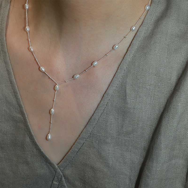 S925 sterling silver  pearl necklace femininity fashion  chain