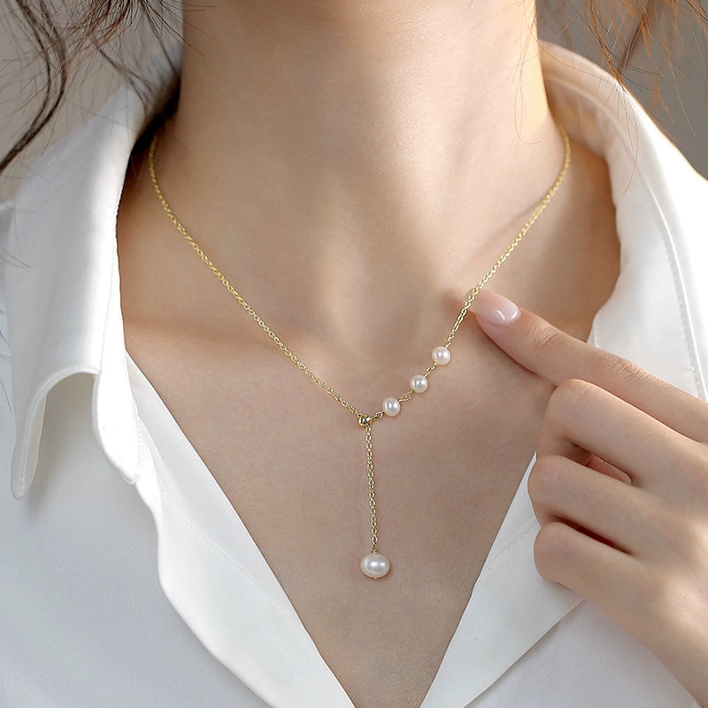 original, pearl necklace women's design sense 925 sterling silver adjustable