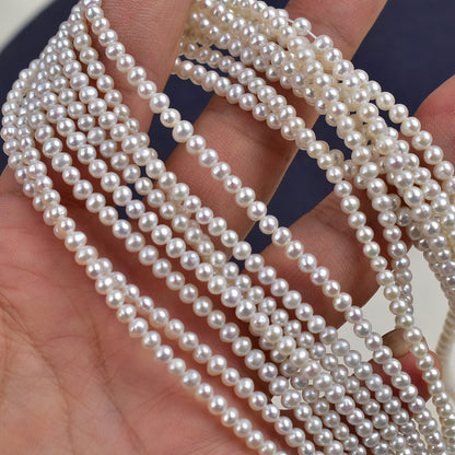 1118 natural freshwater pearl 3-4mm near round necklace work in progress DIY round pearl loose bead jewelry accessories wholesale