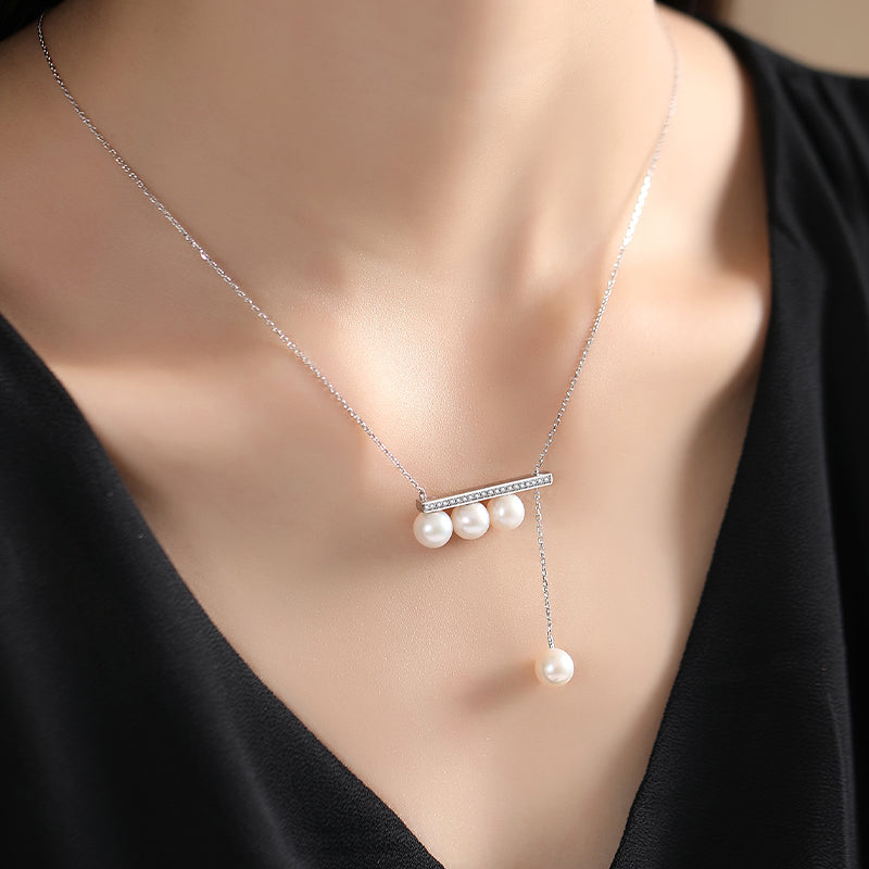 Balance Beam Pearl Necklace Ladies Natural Freshwater 925 Silver True Pearl Pendant Single Pendant
