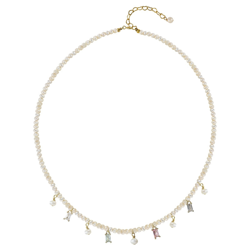 Niche sweet natural pearl necklace female design sense fresh summer fringed small pearl colored crystal collarbone chain