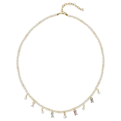 Niche sweet natural pearl necklace female design sense fresh summer fringed small pearl colored crystal collarbone chain