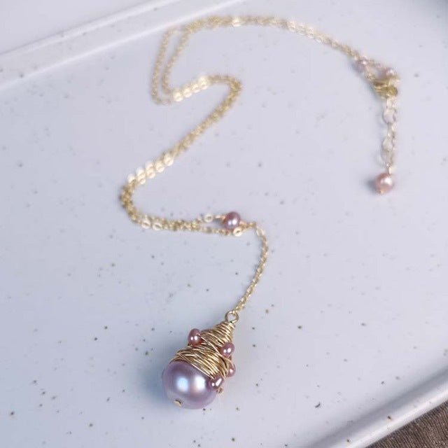 Pyramid Necklace Natural Pearl Ladies New Purple Sweater Chain