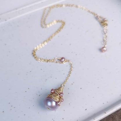 Pyramid Necklace Natural Pearl Ladies New Purple Sweater Chain