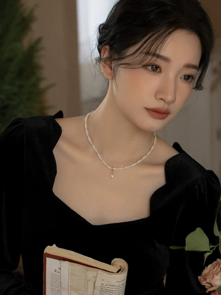 Double Applied Pearl Necklace Women's Autumn and Winter Chain