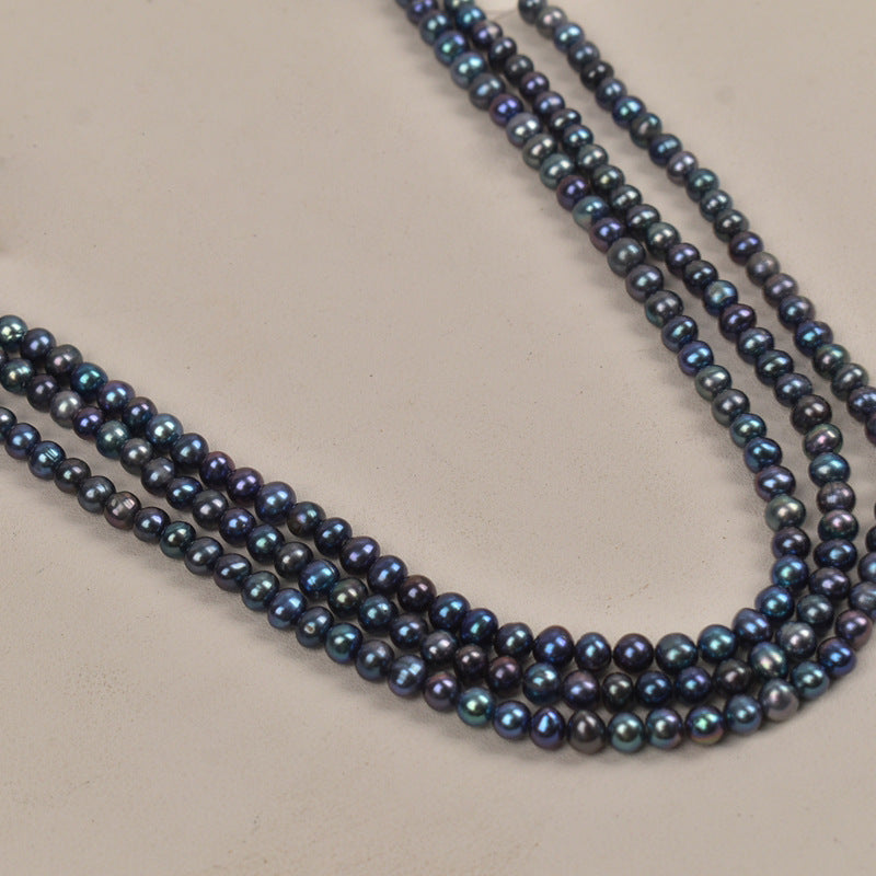 1163 5-6Mm Near Round Black Pearl Natural Freshwater Pearl Necklace work in progress