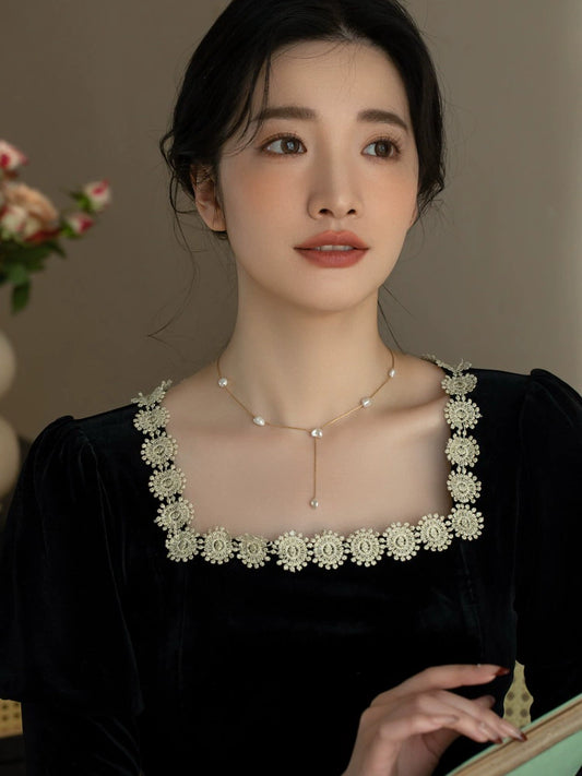 Pearl Necklace Vintage Y-Shaped Chain Handmade Baroque Shredded Silver Pearl Necklace