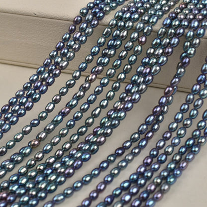 1040  40Cm Long, Strong Light Colorful Malachite Green Beads 3-4mm Natural Freshwater Real Pearls DIY Handmade Materials